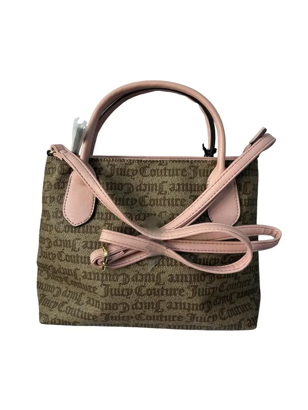 Juicy Couture Brown‎ Monogram Pink Trim Satchel Crossbody Bag NWT